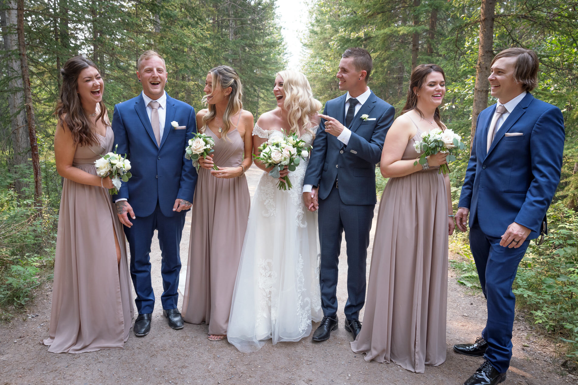 Bridal Party photos on a trail in Canmore